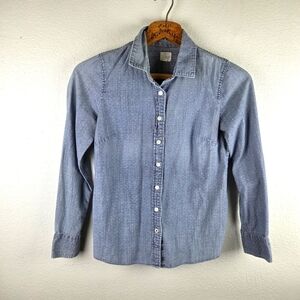 J. Crew Women's Blue White Polka Dot Button-Up Denim Shirt Size XS